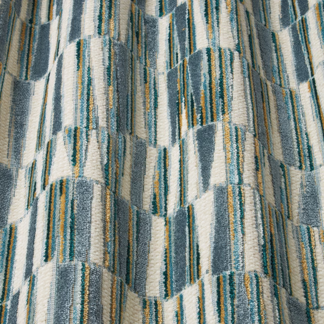 Teal and ivory wavy striped velvet with fine gold accents