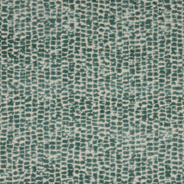 Textured teal and cream velvet with small geometric block pattern