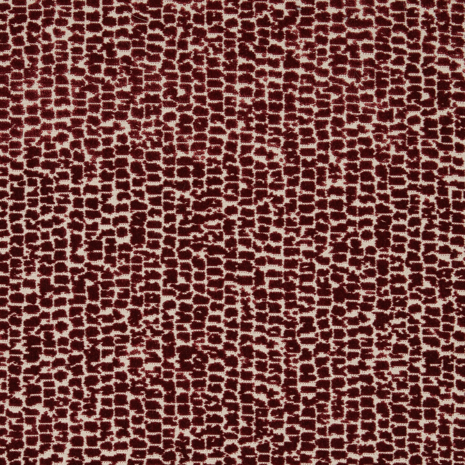 Claret and cream abstract velvet with a tight mosaic pattern