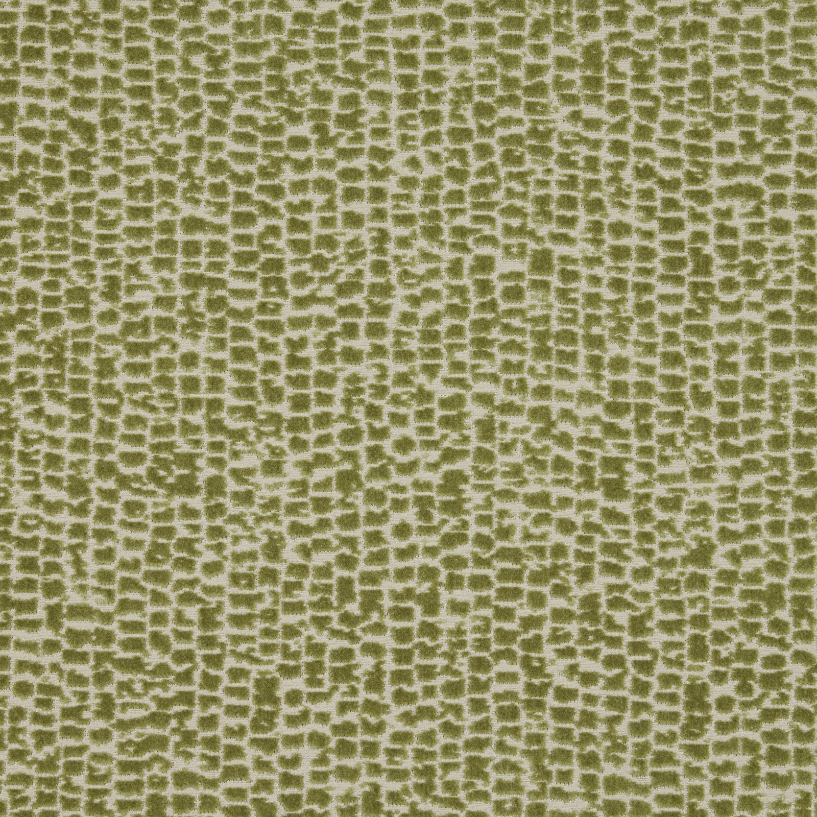 Olive green geometric velvet with pale ground and small broken pattern