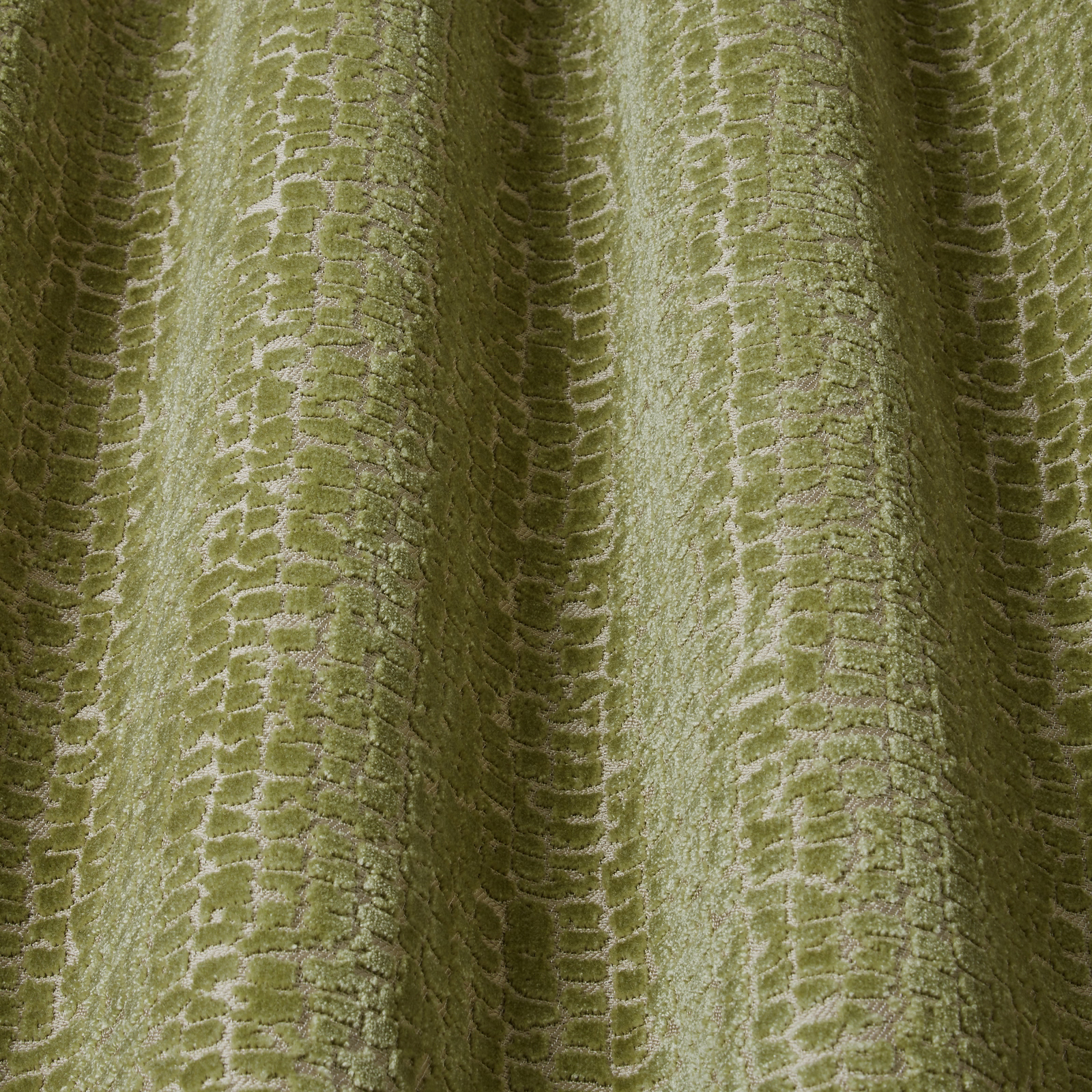 Olive green wavy velvet with ribbed texture and soft sheen