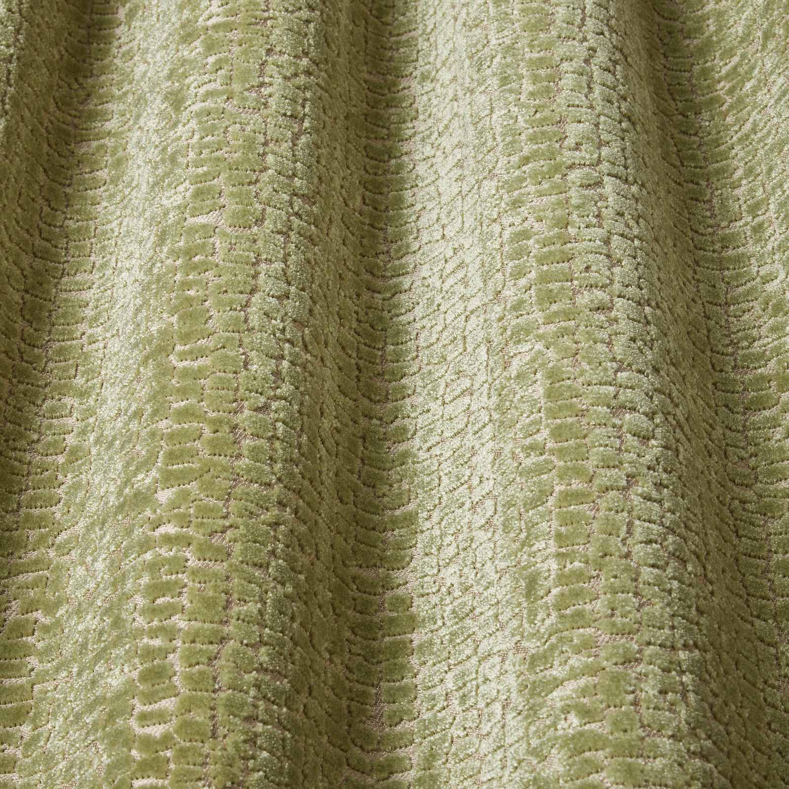 Pale seafoam green velvet swatch with rippling wavy texture
