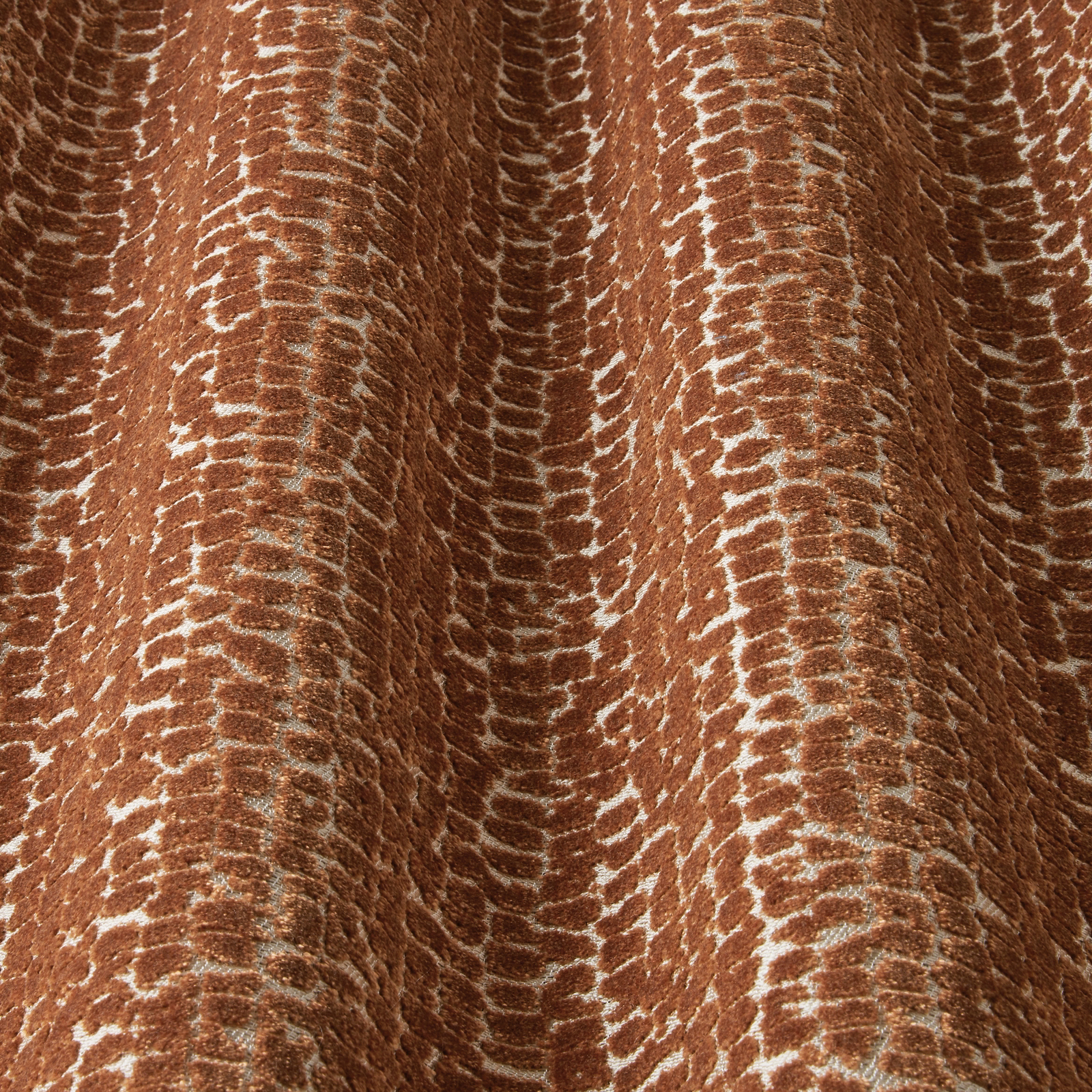 Warm sienna velvet with wavy abstract beige pattern and soft lustre