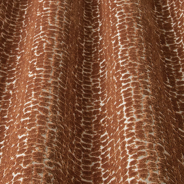 Warm sienna velvet with wavy abstract beige pattern and soft lustre