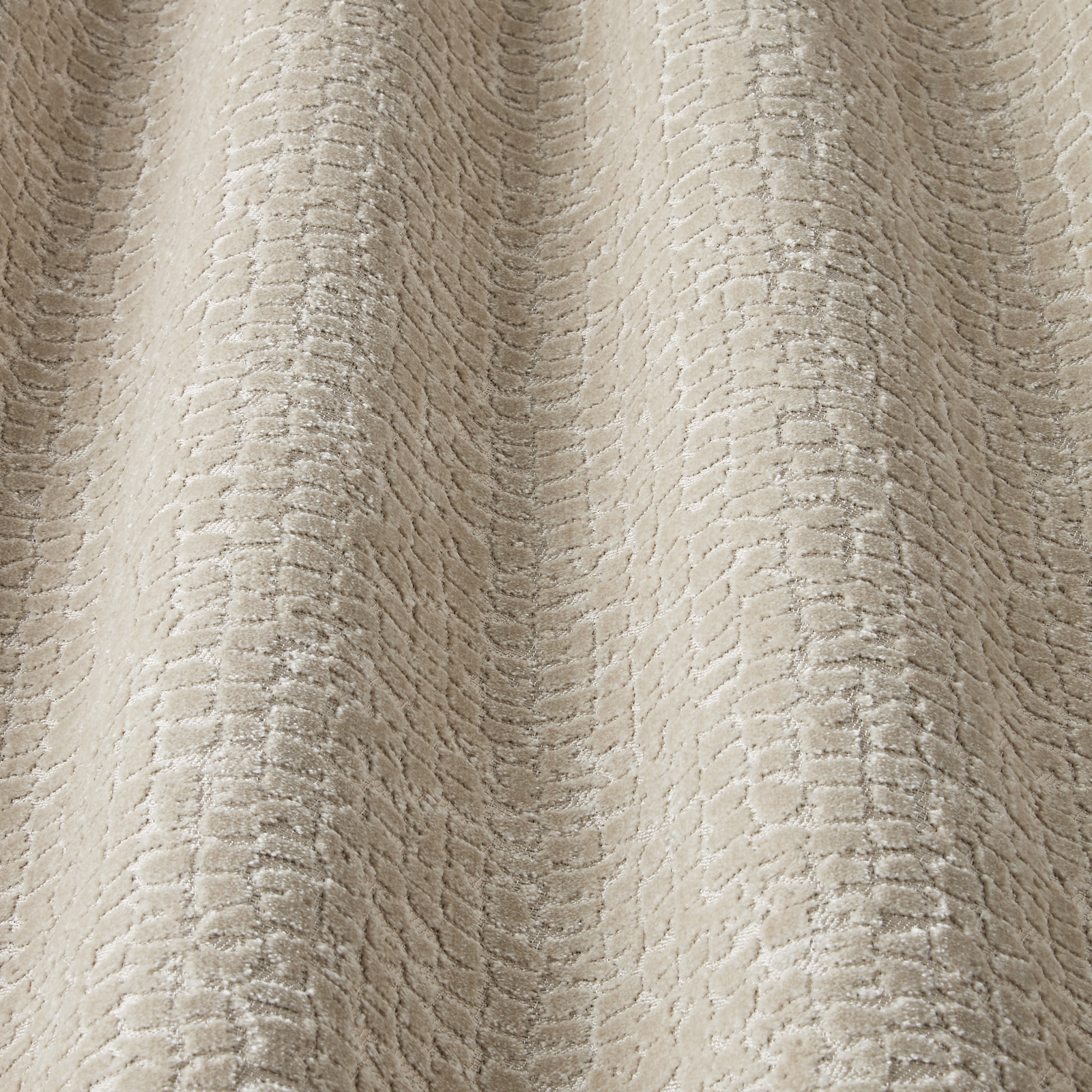 Stone beige wavy velvet swatch with soft rippled texture and subtle sheen