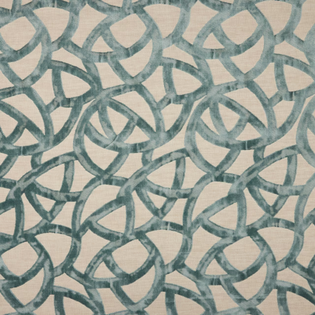 Azure blue overlapping ring velvet pattern on a pale cream ground