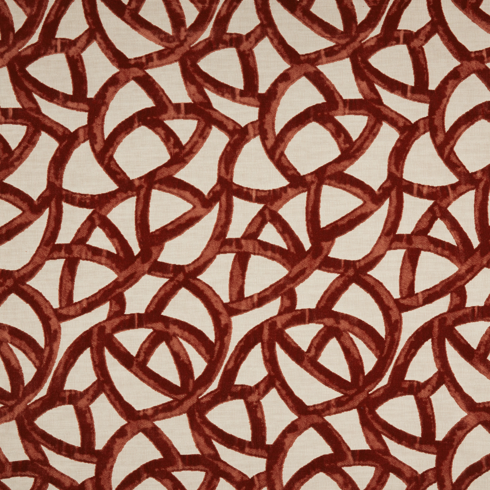 Claret red velvet interlocking circular pattern on a pale ground