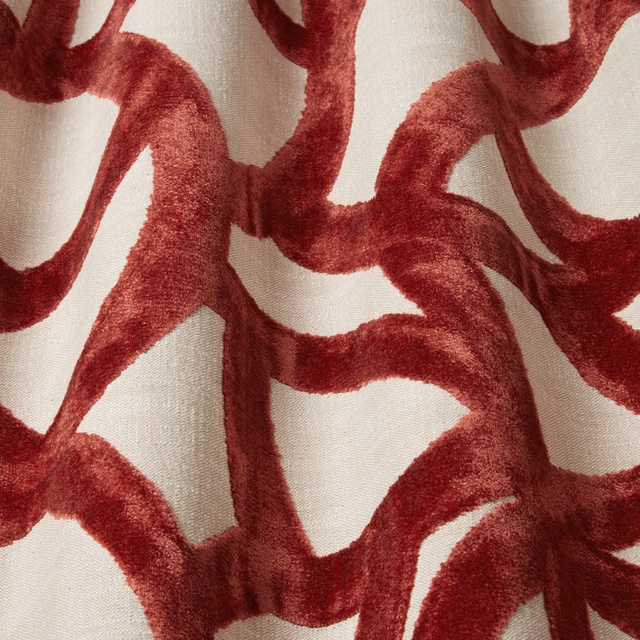 Claret red wavy velvet pattern on a pale ivory ground