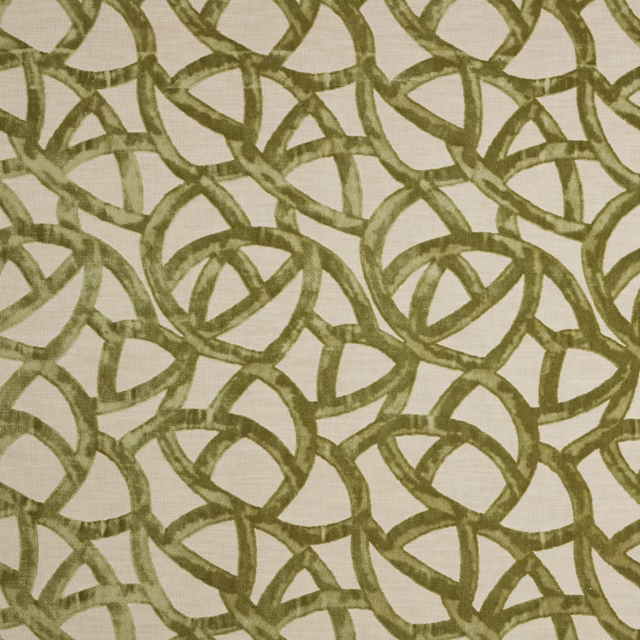 Olive green looped velvet pattern on a pale woven ground