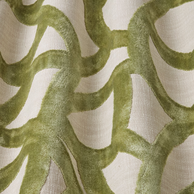 Olive green velvet ribbon pattern on a pale woven ground
