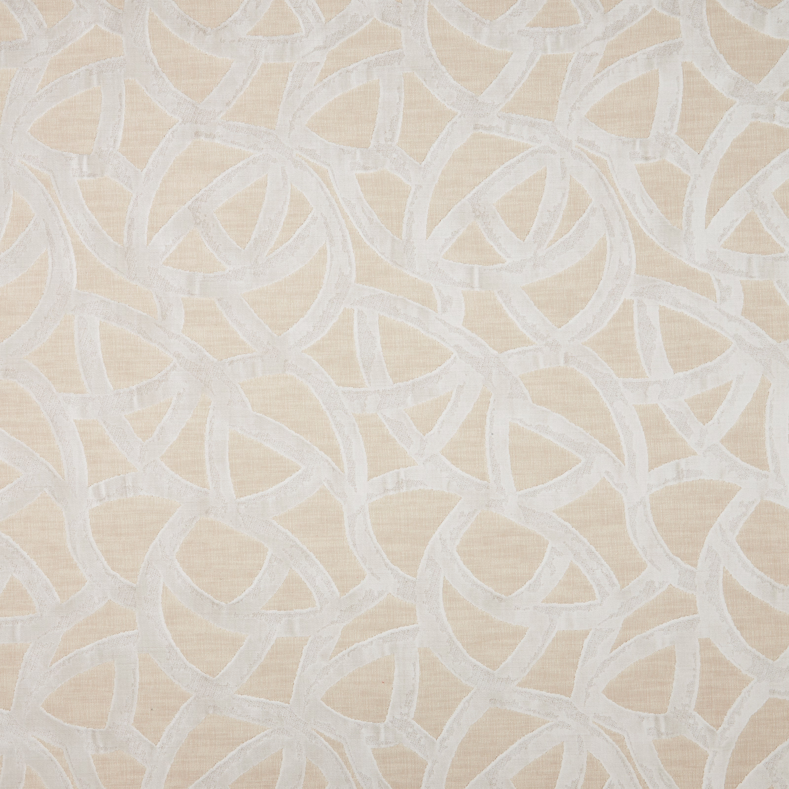 Cream velvet fabric with interlocking ivory loop pattern and soft sheen