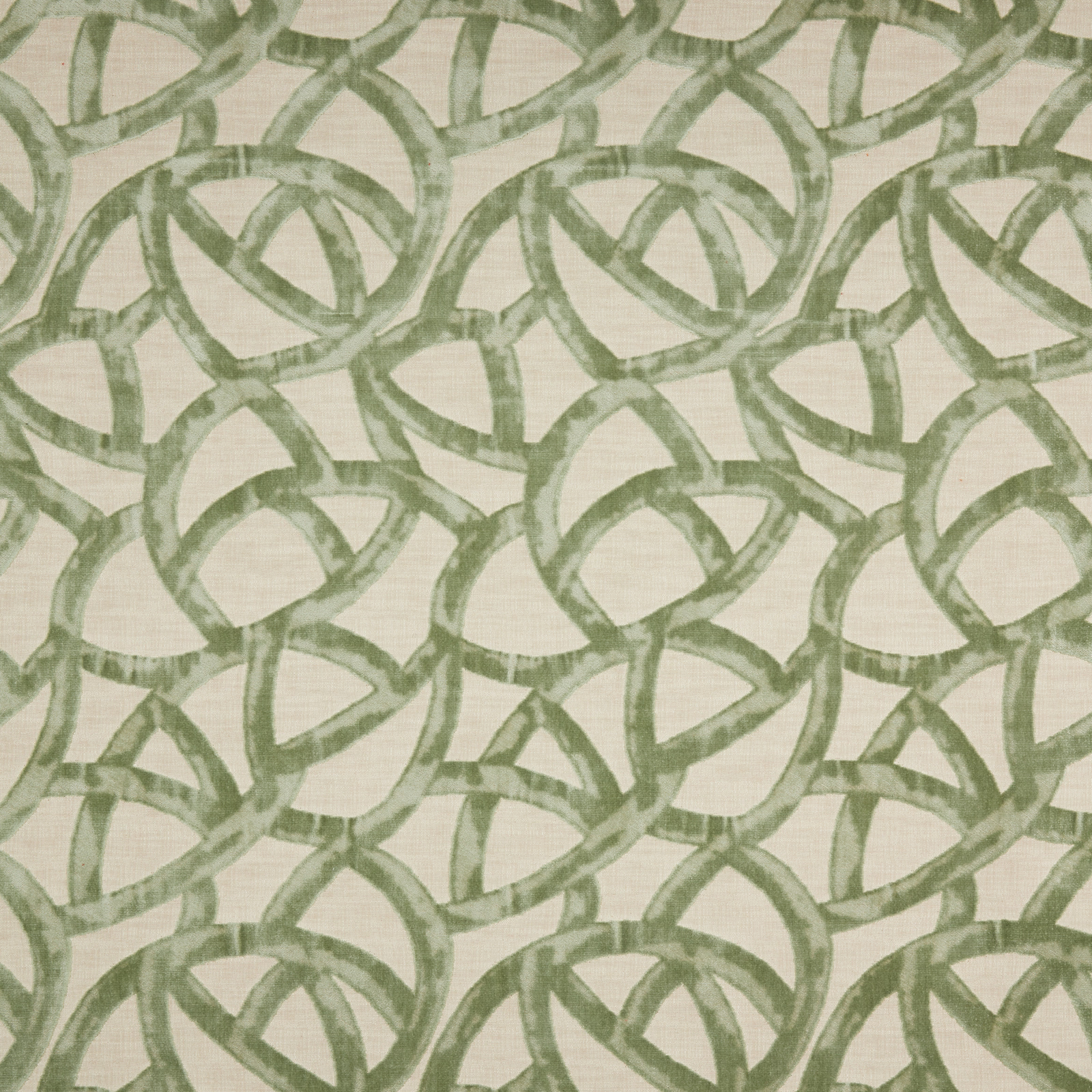 Seafoam green looping velvet geometric pattern on a light ground
