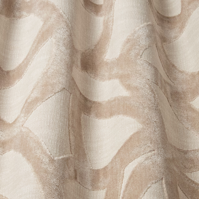 Warm cream velvet with flowing taupe wavy bands and soft sheen