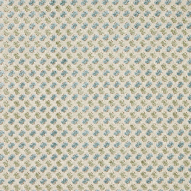 Small geometric velvet swatch in soft azure blue and olive on ivory