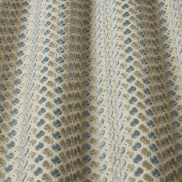 Soft azure and sage abstract velvet with flowing dotted wave pattern