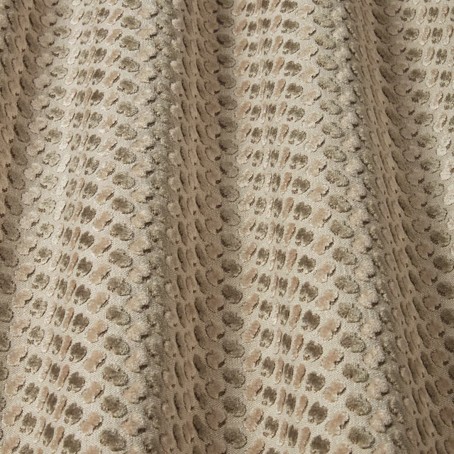 Dove grey velvet swatch with raised wavy pattern in beige and taupe tones