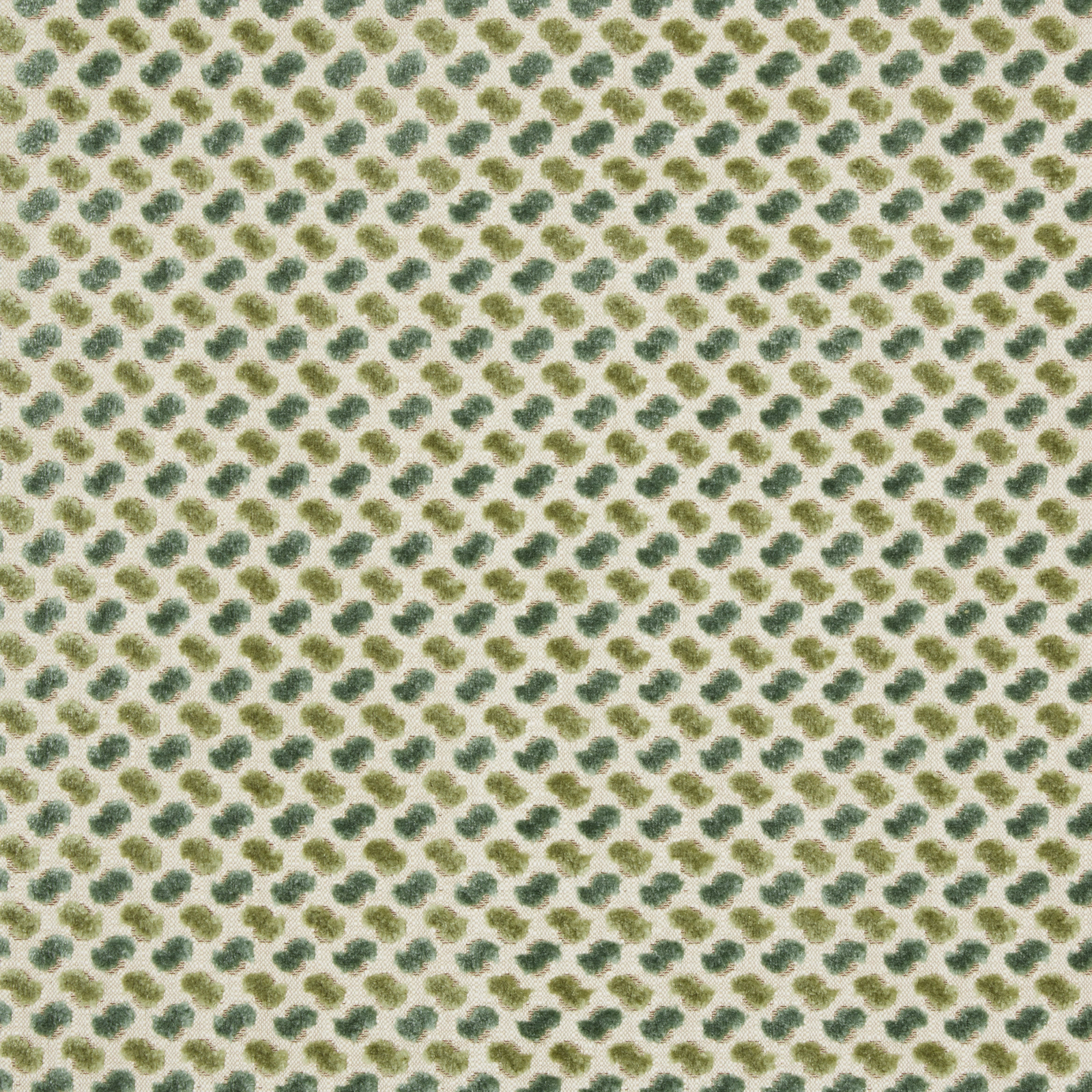 Cream velvet swatch with small jade and olive geometric dots