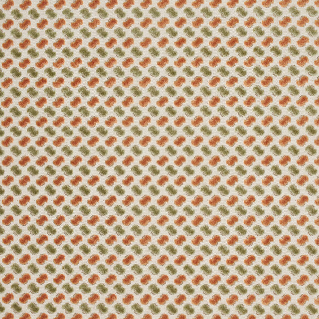 Cream velvet swatch with small sienna and sage dotted diagonal pattern