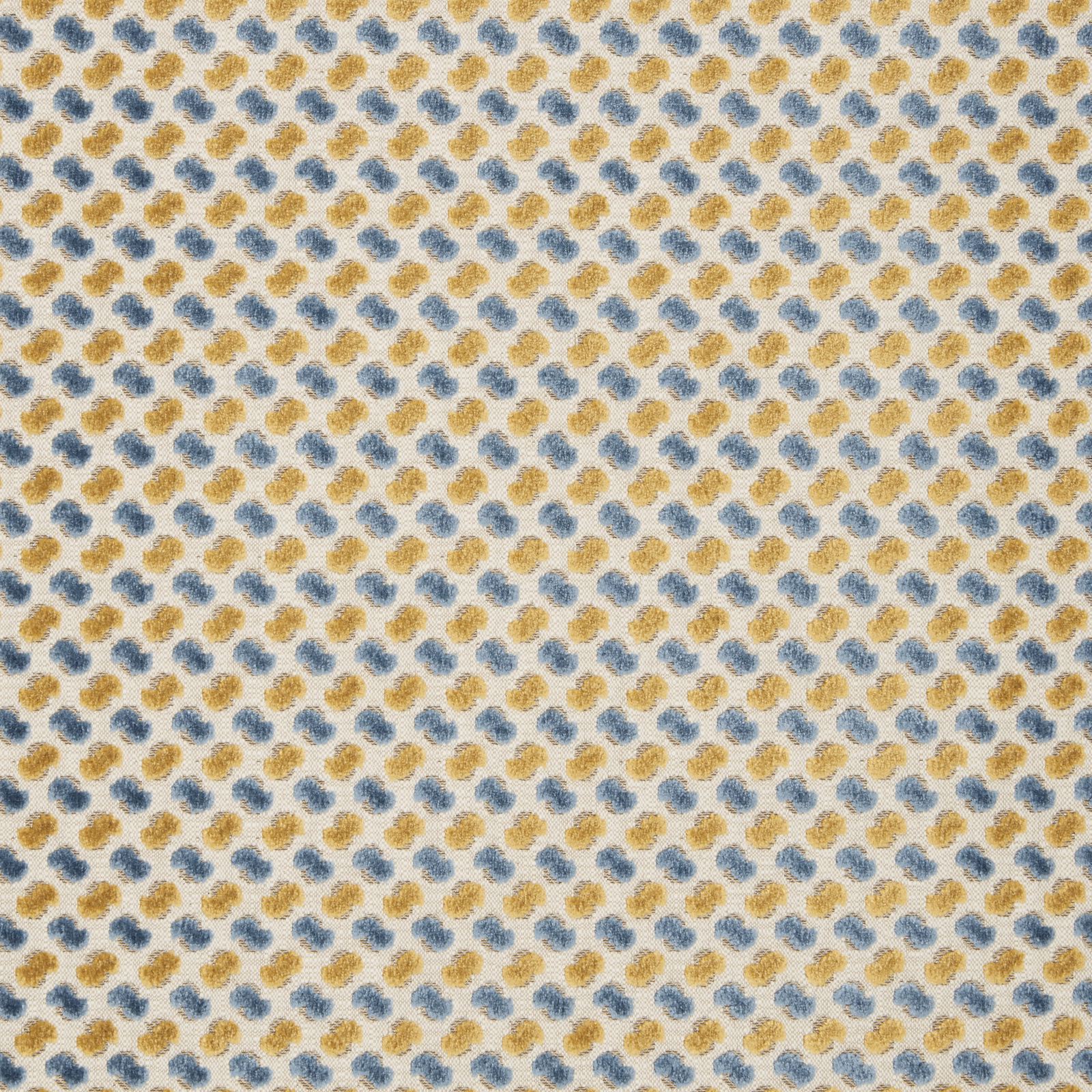 Small teal blue and gold dot velvet on a pale ground