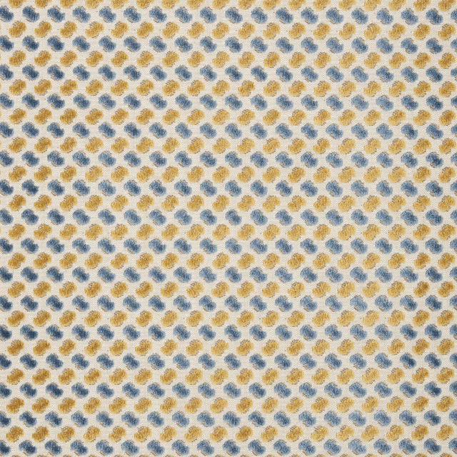 Small teal blue and gold dot velvet on a pale ground