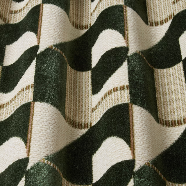 Deep jade and cream wavy velvet with fine tan vertical accents