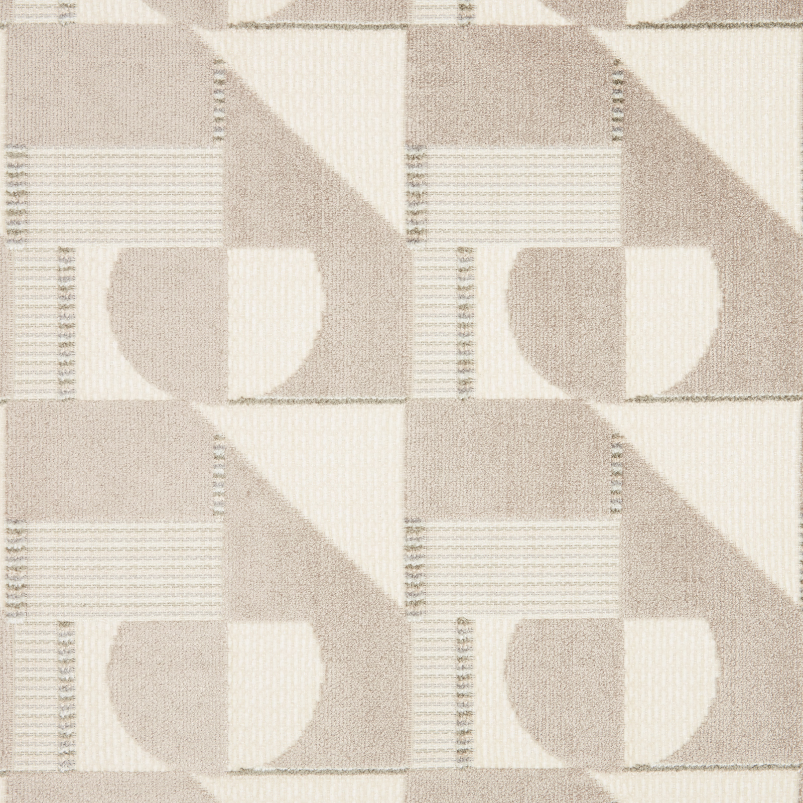 Stone taupe geometric velvet with ivory blocks and fine striped detailing