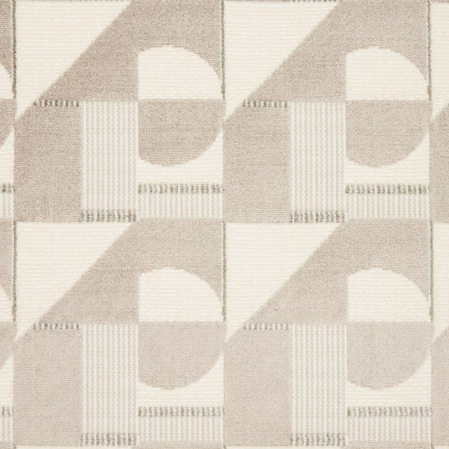 Stone taupe geometric velvet with ivory blocks and fine striped detailing