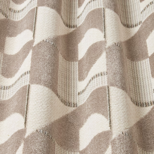 Taupe and cream wavy velvet with a soft, raised geometric texture