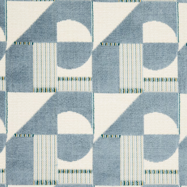 Aqua teal geometric velvet swatch with ivory blocks and striped details