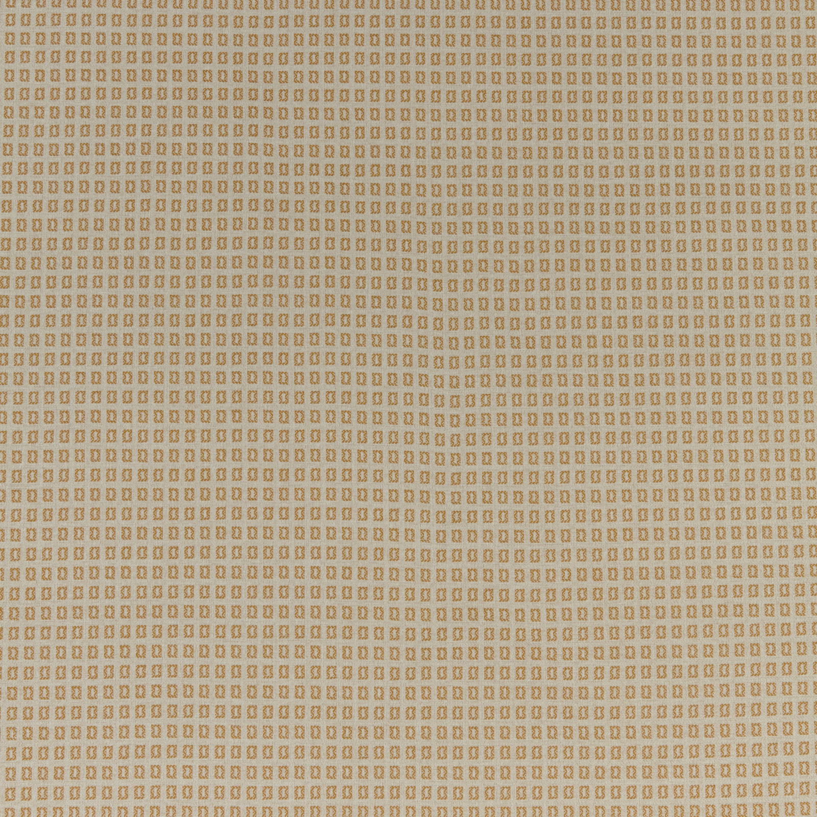 Close-up of small mustard geometric weave on a pale ground
