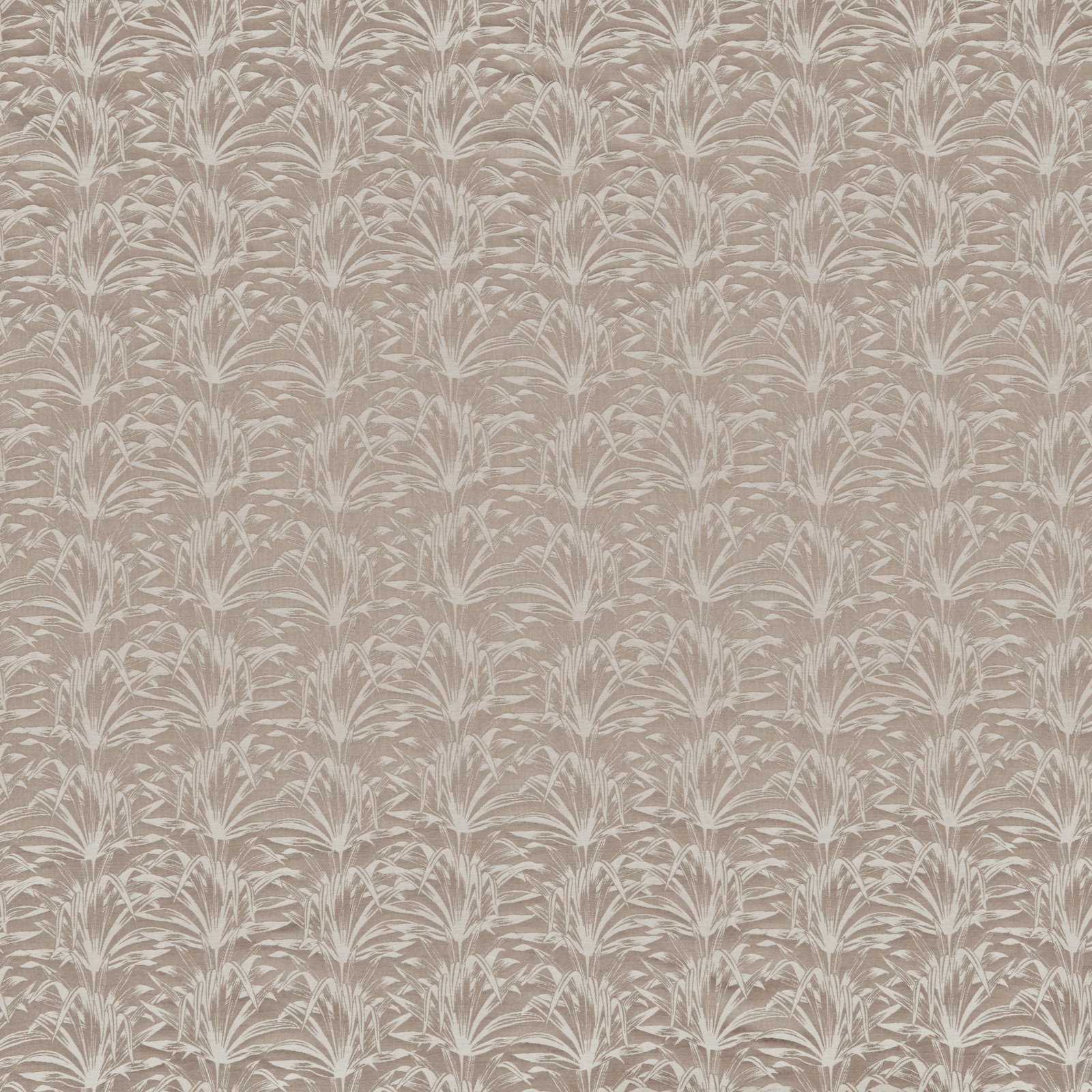 Soft taupe fabric with repeated pale leaf spray motif and subtle textured ground