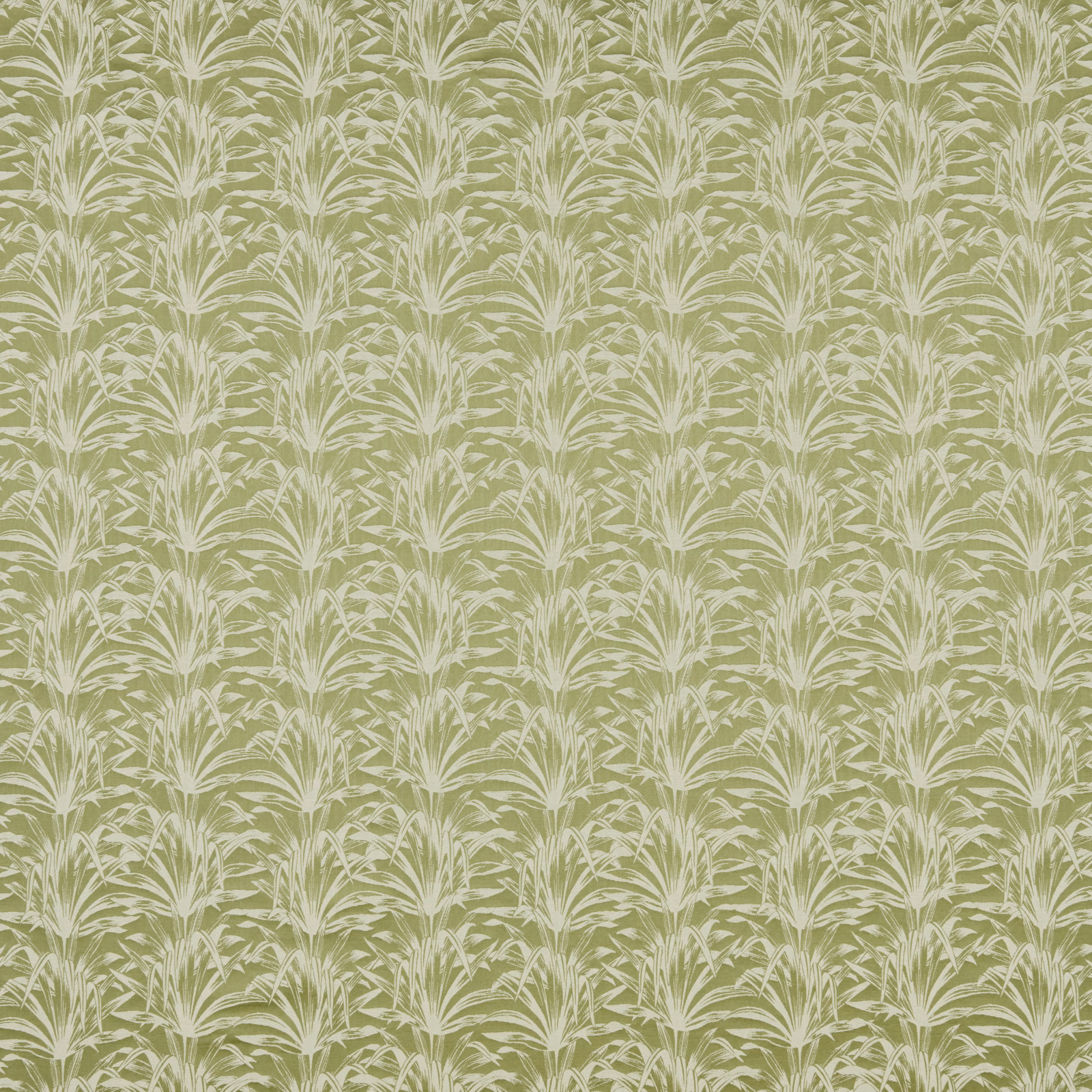 Pistachio green botanical geometric fabric with ivory palm-like repeat