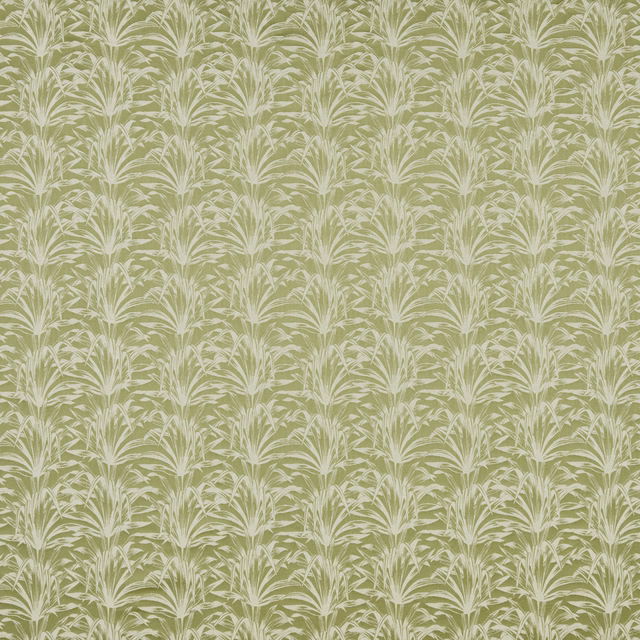 Pistachio green botanical geometric fabric with ivory palm-like repeat