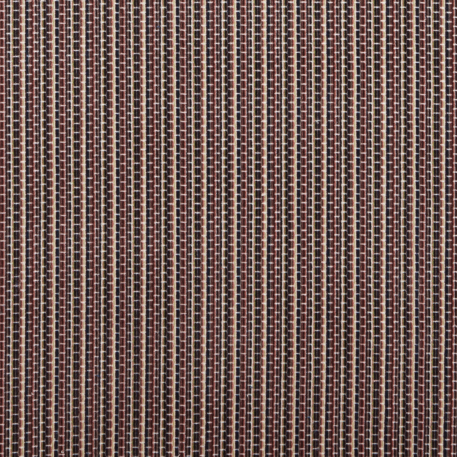 Close-up of plum and beige geometric woven fabric with fine vertical stripes