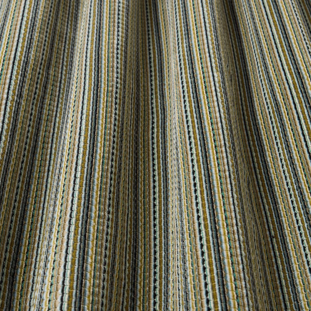 Striped jadeite, cream and olive woven fabric with narrow dark pinstripes