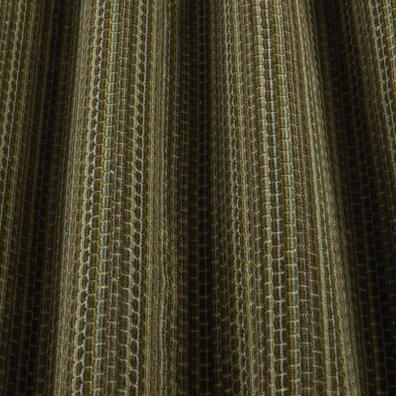 Pistachio and olive woven grid fabric with vertical wavy stripes