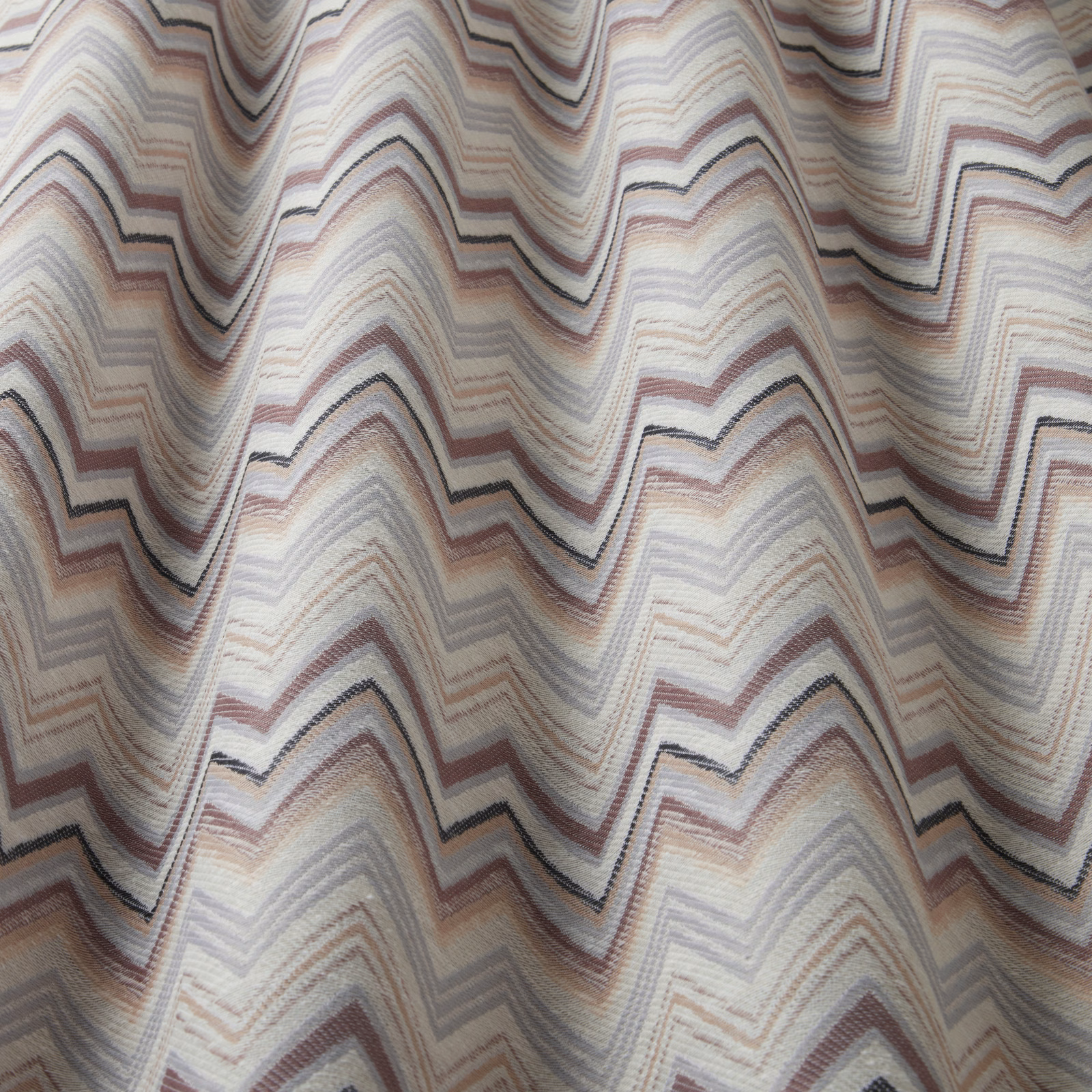 Wavy zigzag fabric in dusty rose, taupe and cream tones