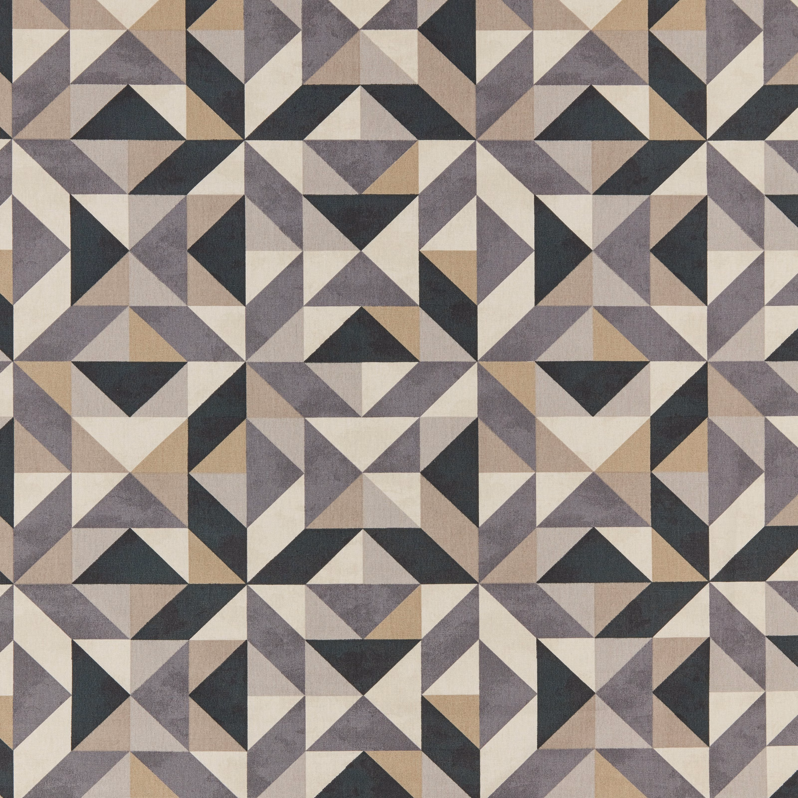Geometric fabric swatch in grey, taupe and cream triangular blocks