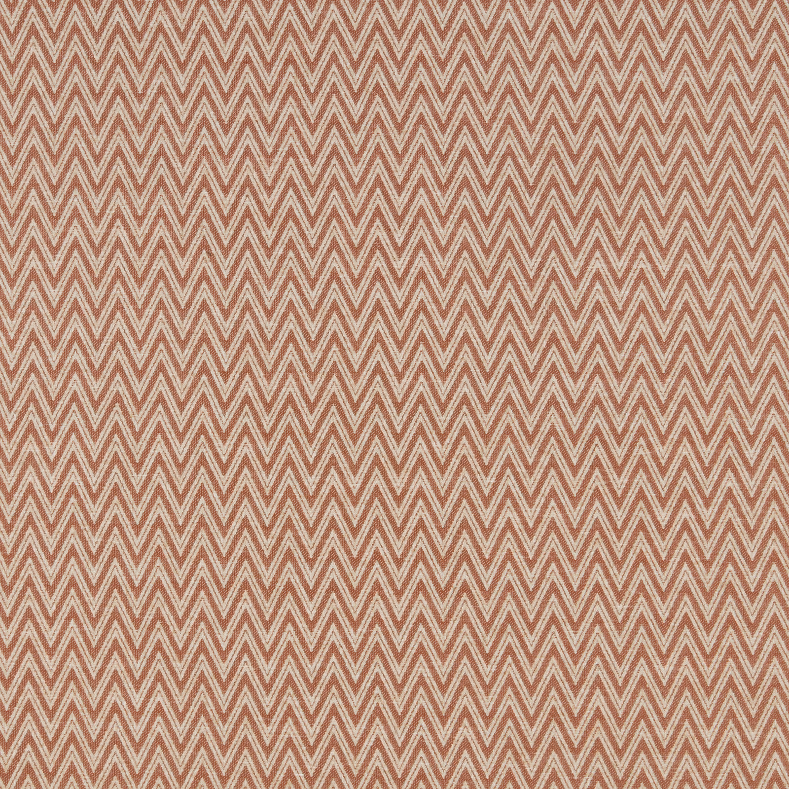 Terracotta chevron fabric swatch with cream geometric zigzag pattern