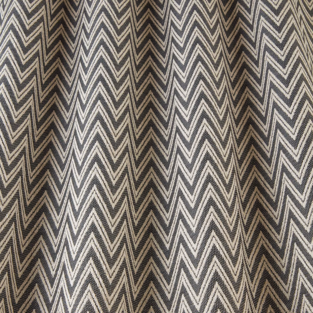 Charcoal and ivory chevron woven fabric with a bold zigzag pattern