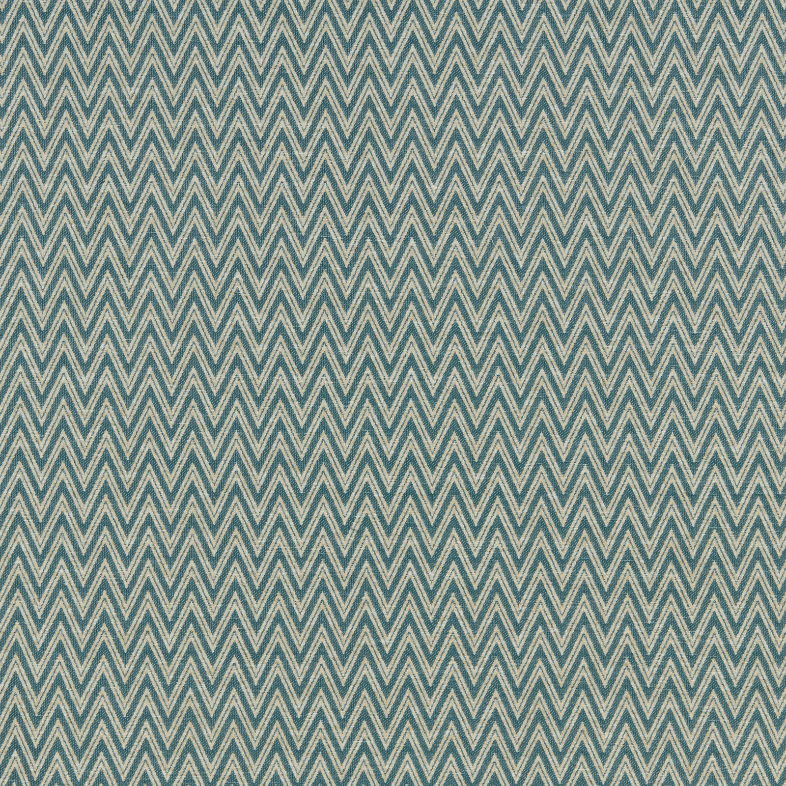 Petrol teal and ivory chevron fabric swatch with fine woven texture