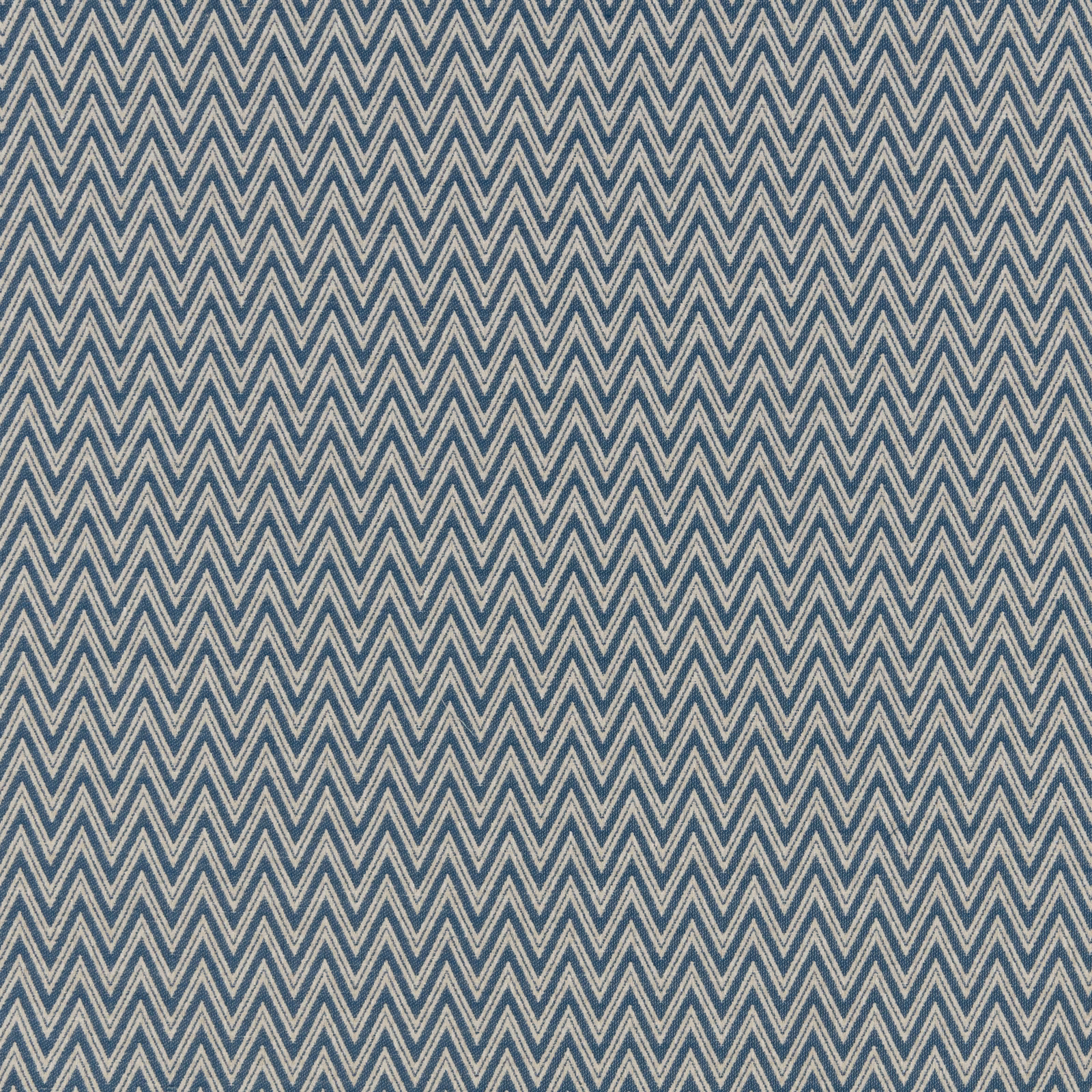 Blue and cream chevron geometric fabric swatch with fine woven texture