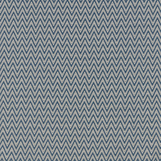 Blue and cream chevron geometric fabric swatch with fine woven texture