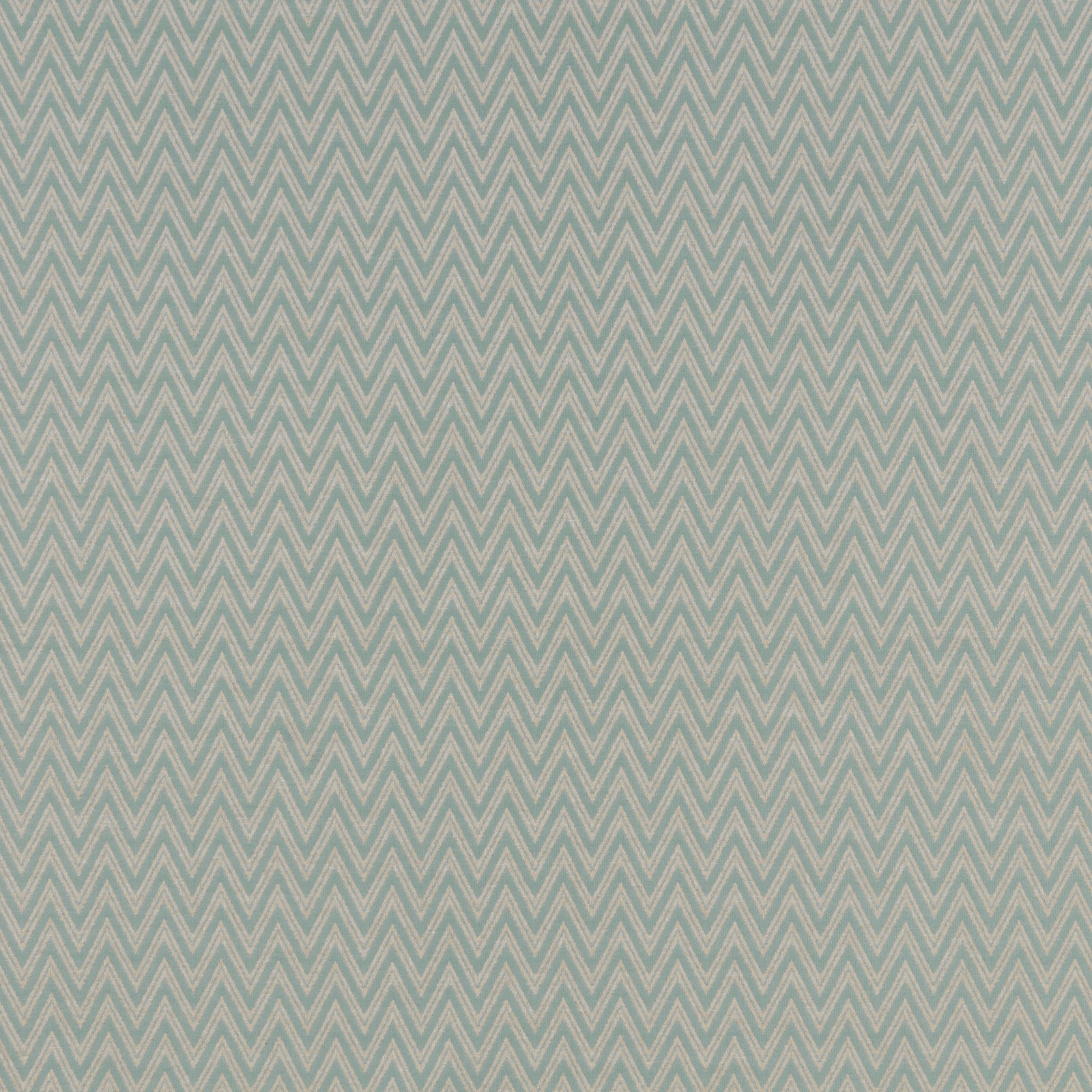 Seafoam teal chevron fabric with pale cream zigzag lines and fine woven texture