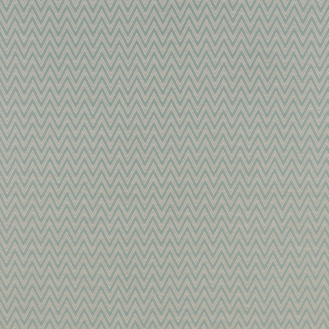 Seafoam teal chevron fabric with pale cream zigzag lines and fine woven texture