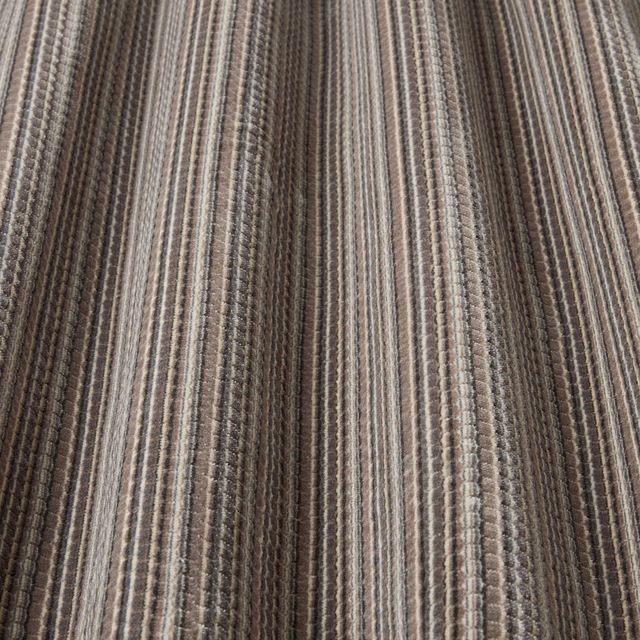 Mineral taupe striped woven fabric with narrow wavy geometric bands