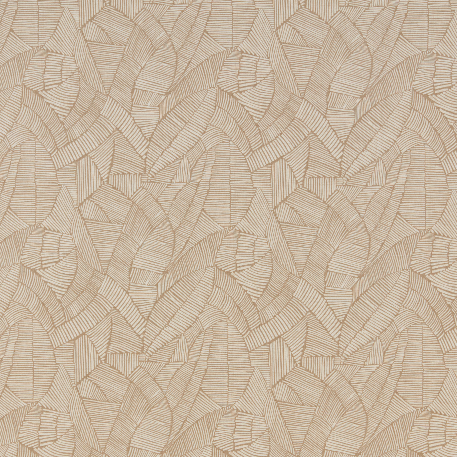 Stone beige geometric fabric with layered leaf motifs and тонal linework