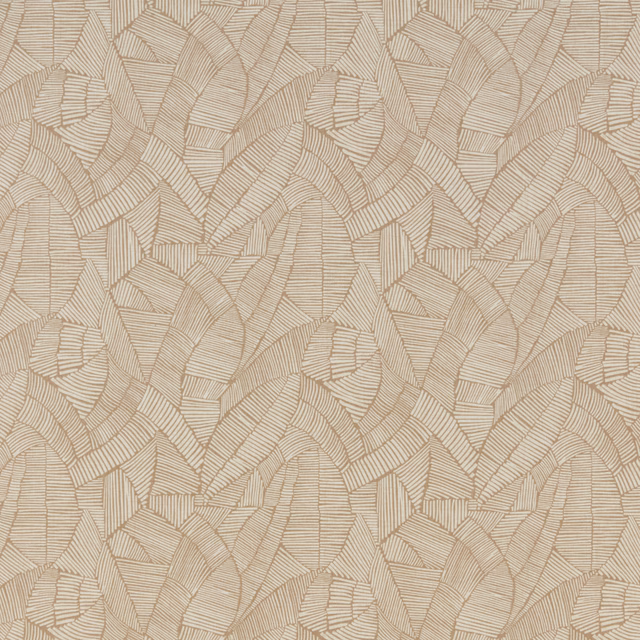 Stone beige geometric fabric with layered leaf motifs and тонal linework