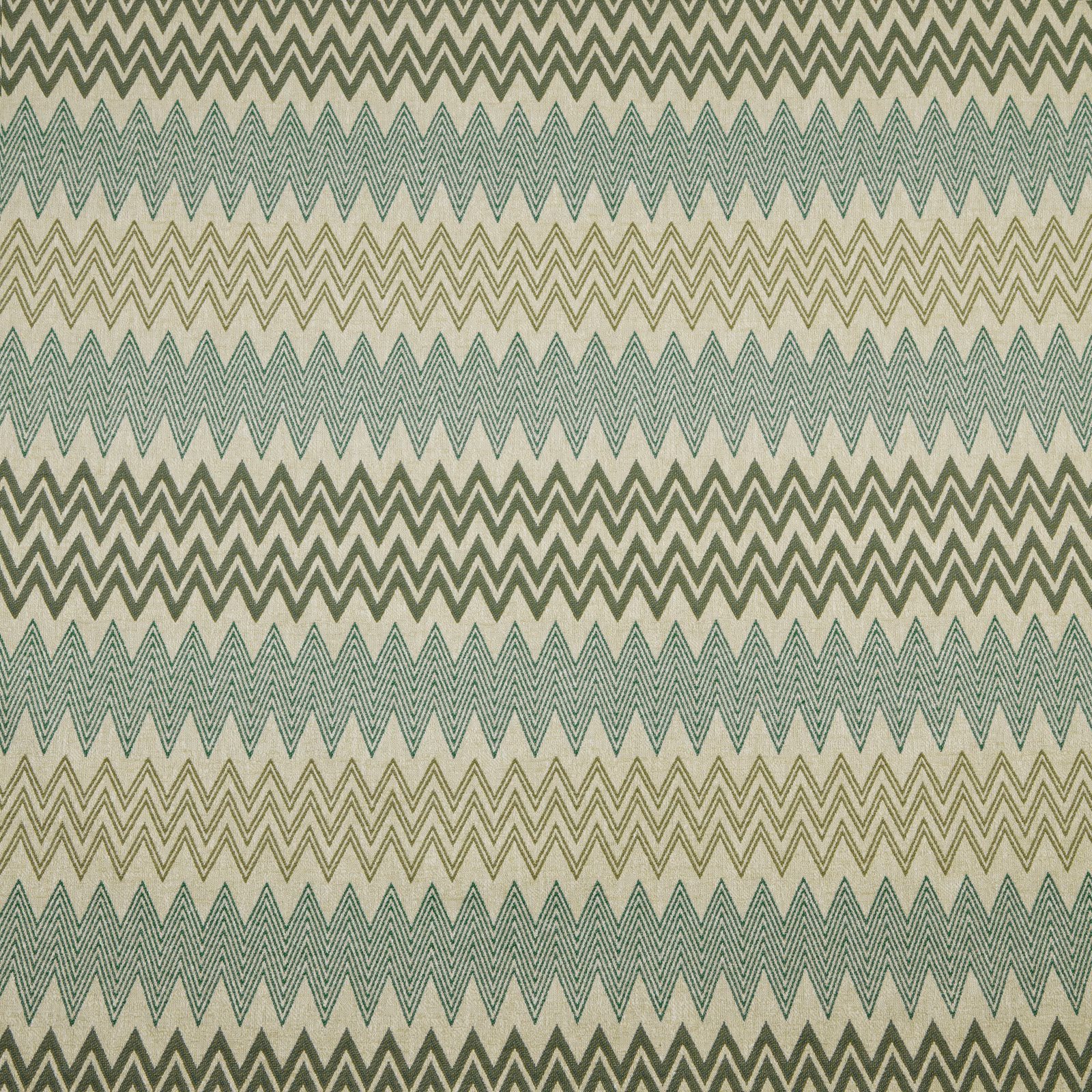 Pale ground fabric with layered jadeite and olive zigzag stripes