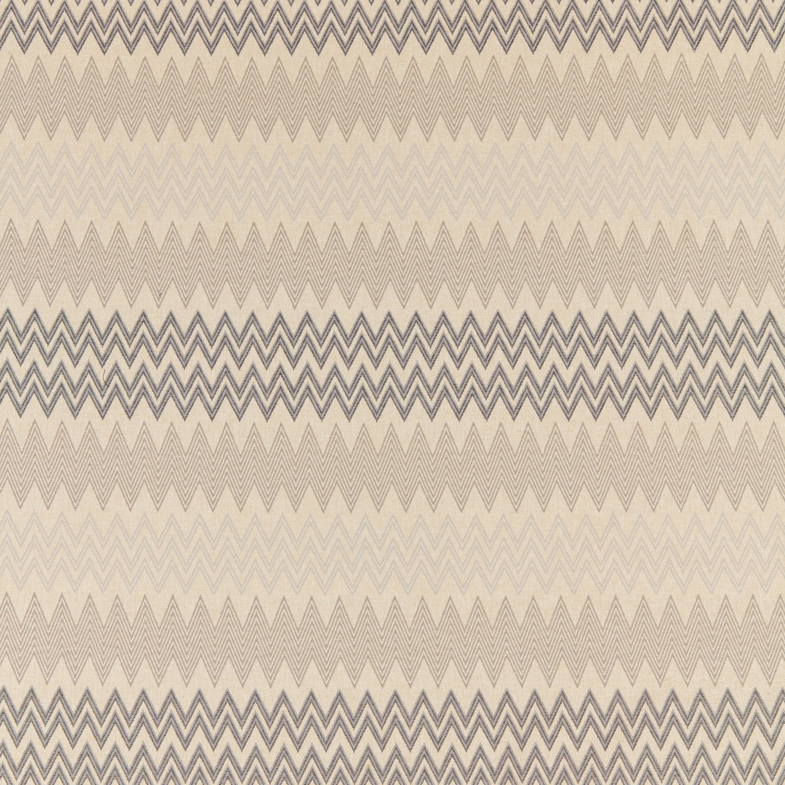 Ivory fabric swatch with repeated graphite chevron zigzags and fine geometric lines